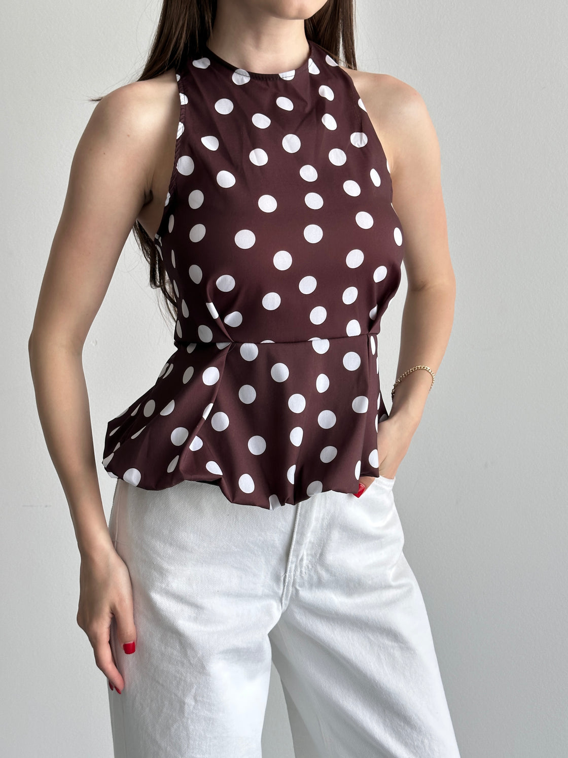 Puantiye Desenli Peplum Bluz